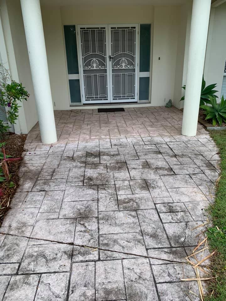 Before: Front patio colour seal — pressure cleaning Gold Coast
